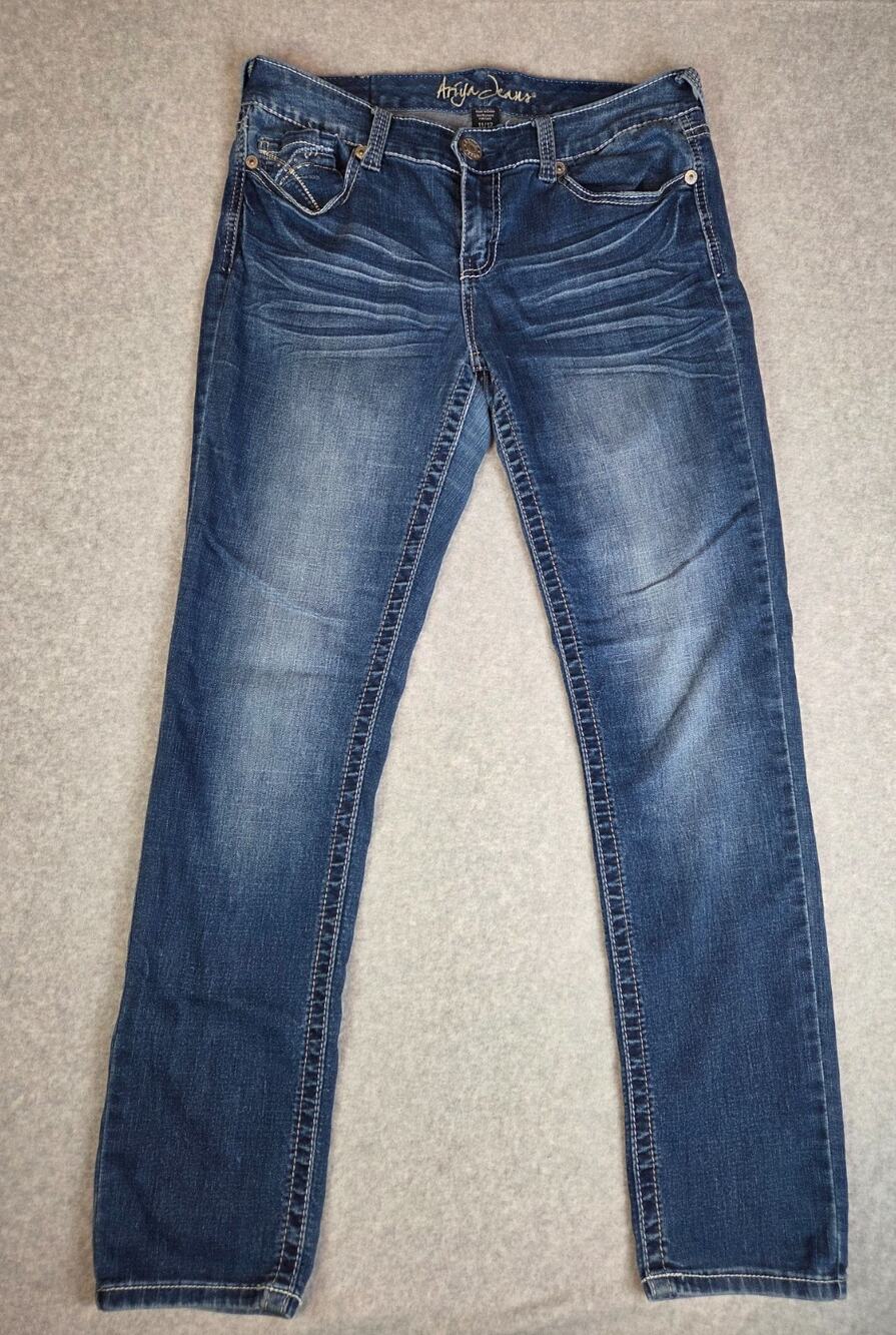Ariya Jeans Bootcut Stretch Women's Size 11/12 Thick Stitch Whiskered Wash 31494